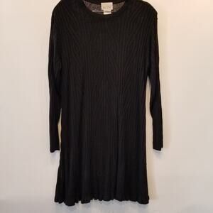 Vintage 90's Black Sweater Knit Dress Stretch Petites Long Sleeve Womens Size XL